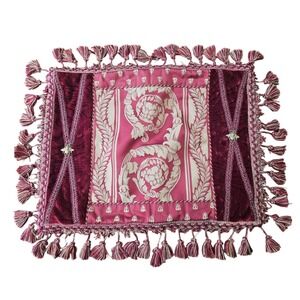 Sweet Dreams Decorative Pillow Sham Burgundy Gold Tassel Fringe Velvet 15.5x20"